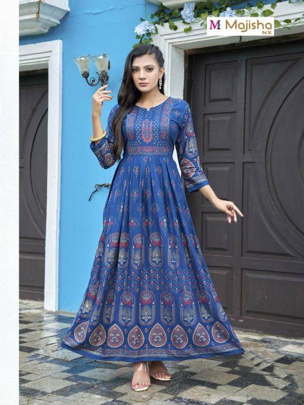 Majisha Nx Angoori 2 Fancy Wear Long Rayon  Anarkali Kurti Collection